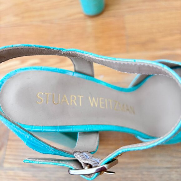 Stuart Weitzman Ryder 95 Platform Sandals Capri Ice Block Heel - Picture 8 of 9
